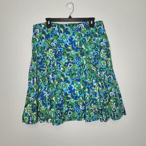Vintage Y2k green blue groovy print abstract cotton funky bold skirt size 14